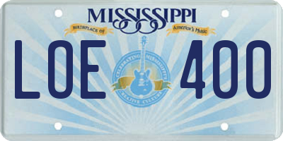 MS license plate LOE400