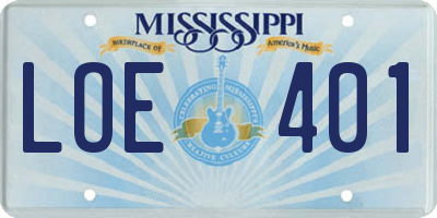 MS license plate LOE401
