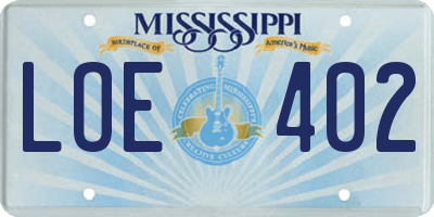 MS license plate LOE402