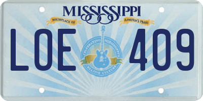 MS license plate LOE409