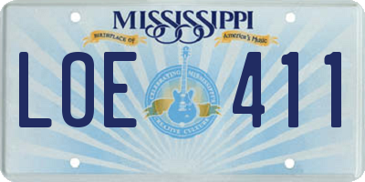 MS license plate LOE411
