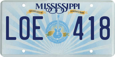 MS license plate LOE418