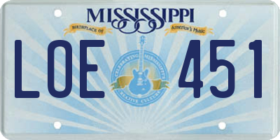 MS license plate LOE451