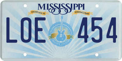 MS license plate LOE454