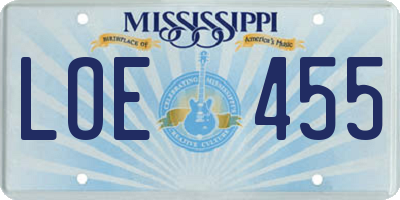 MS license plate LOE455