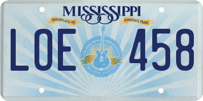 MS license plate LOE458