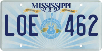 MS license plate LOE462