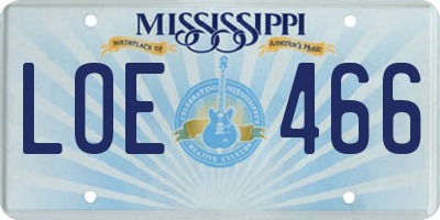 MS license plate LOE466