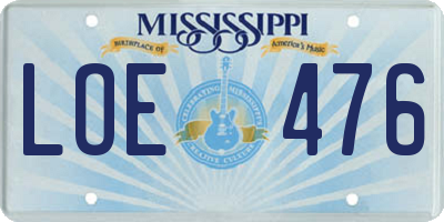 MS license plate LOE476