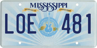 MS license plate LOE481