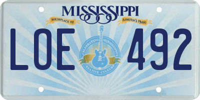 MS license plate LOE492