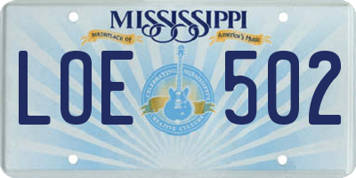 MS license plate LOE502