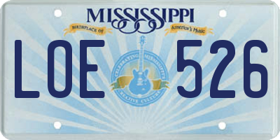 MS license plate LOE526