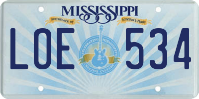 MS license plate LOE534
