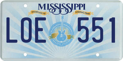 MS license plate LOE551