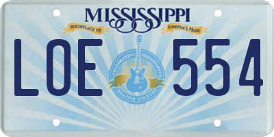 MS license plate LOE554