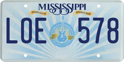 MS license plate LOE578
