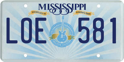 MS license plate LOE581