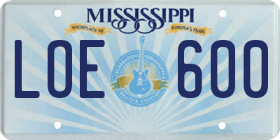 MS license plate LOE600
