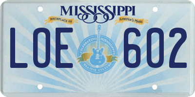 MS license plate LOE602