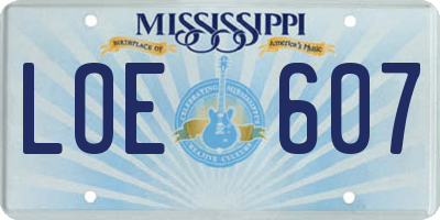 MS license plate LOE607