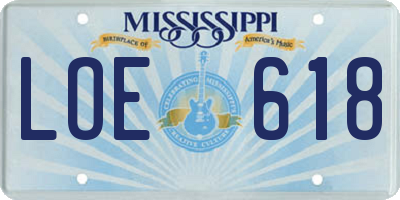 MS license plate LOE618