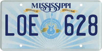 MS license plate LOE628