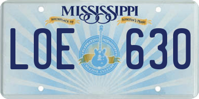 MS license plate LOE630