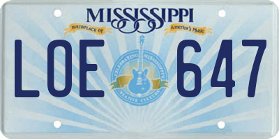 MS license plate LOE647