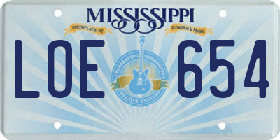 MS license plate LOE654