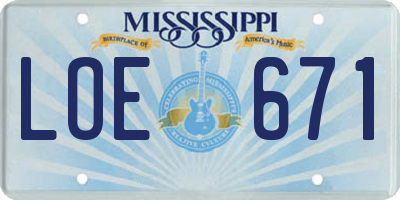 MS license plate LOE671