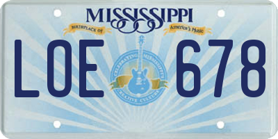 MS license plate LOE678