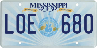 MS license plate LOE680