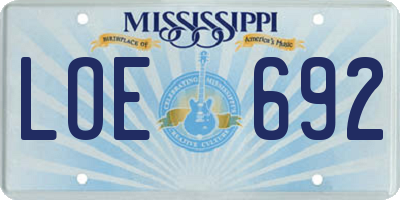 MS license plate LOE692