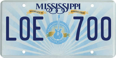 MS license plate LOE700