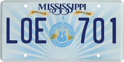 MS license plate LOE701