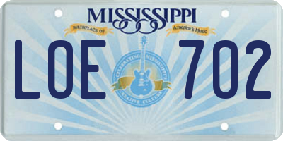 MS license plate LOE702