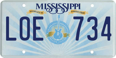 MS license plate LOE734