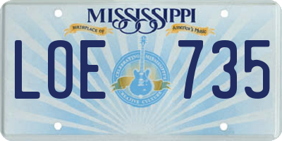 MS license plate LOE735