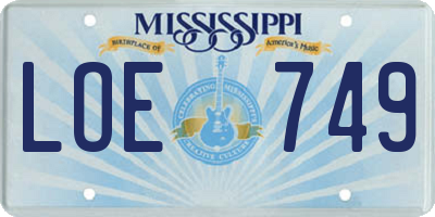 MS license plate LOE749