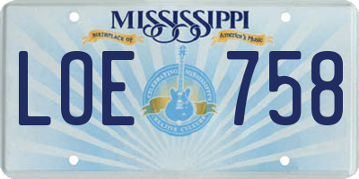 MS license plate LOE758