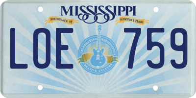 MS license plate LOE759