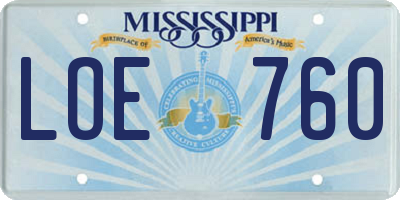 MS license plate LOE760