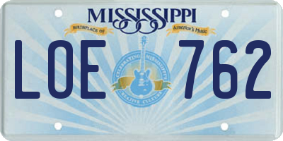 MS license plate LOE762
