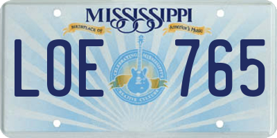 MS license plate LOE765