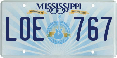 MS license plate LOE767