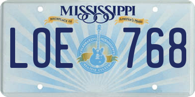 MS license plate LOE768
