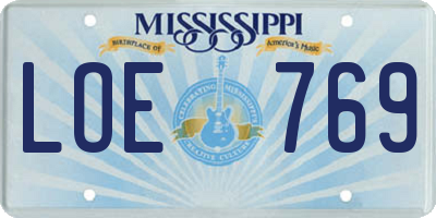 MS license plate LOE769
