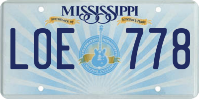 MS license plate LOE778