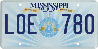 MS license plate LOE780
